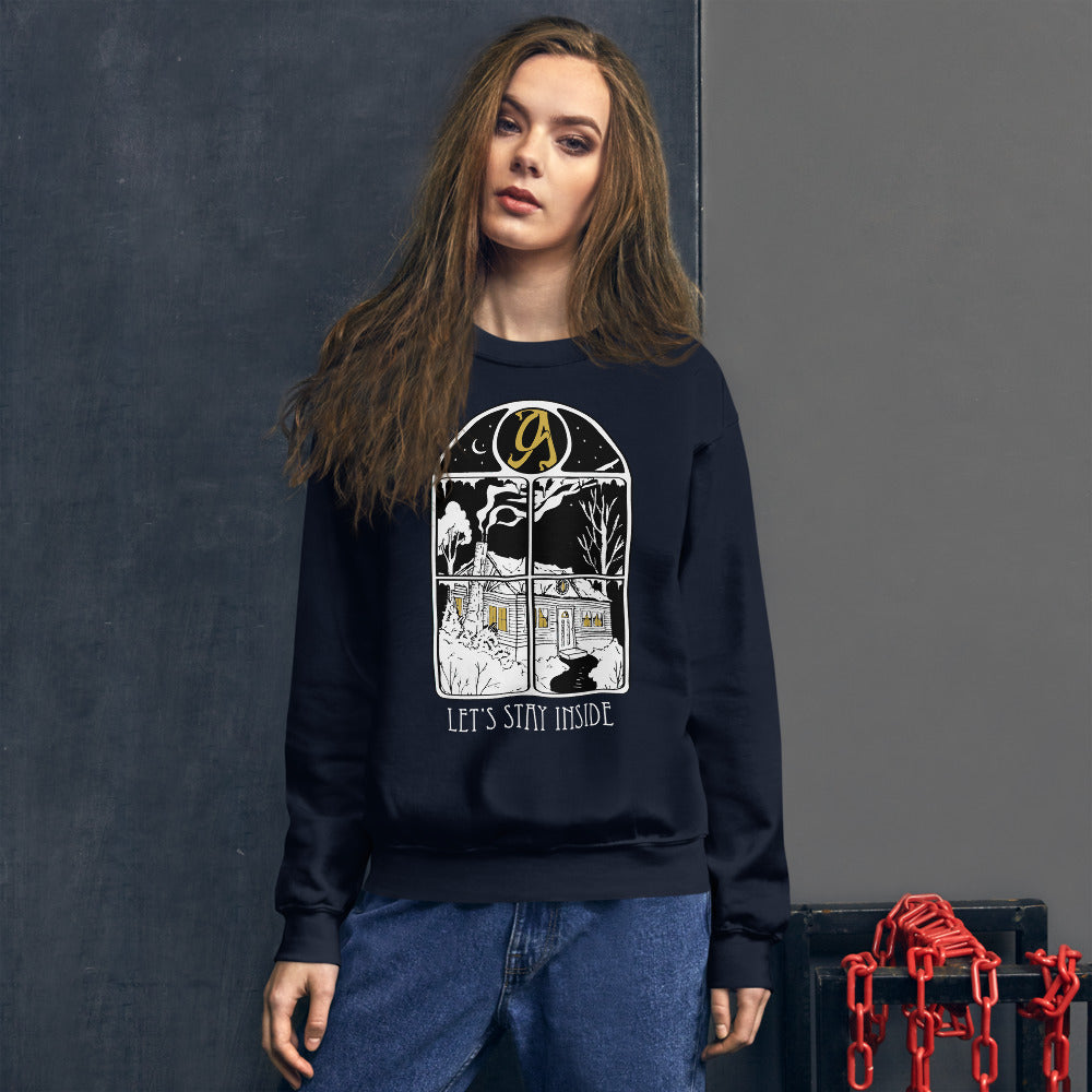 Let's Stay Inside Unisex Crewneck (white print)