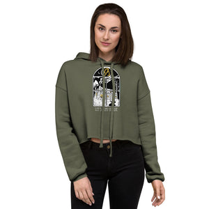Let's Stay Inside Crop Hoodie (white print)